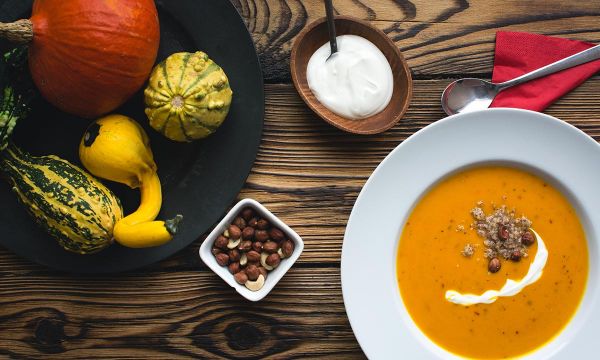 Crab Seafood Atop Pepper & Tomato Bisque